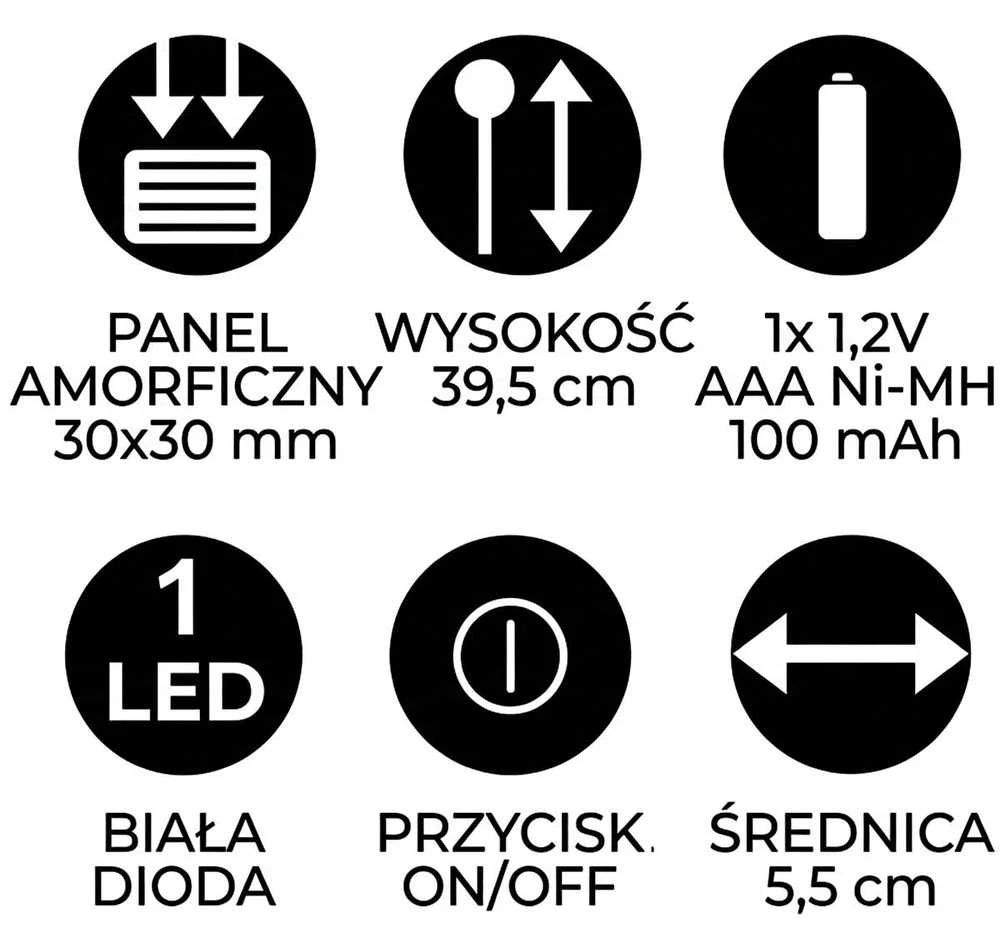Saska Garden Saulės lempa 5,5x39,5 cm nerūdijančio plieno