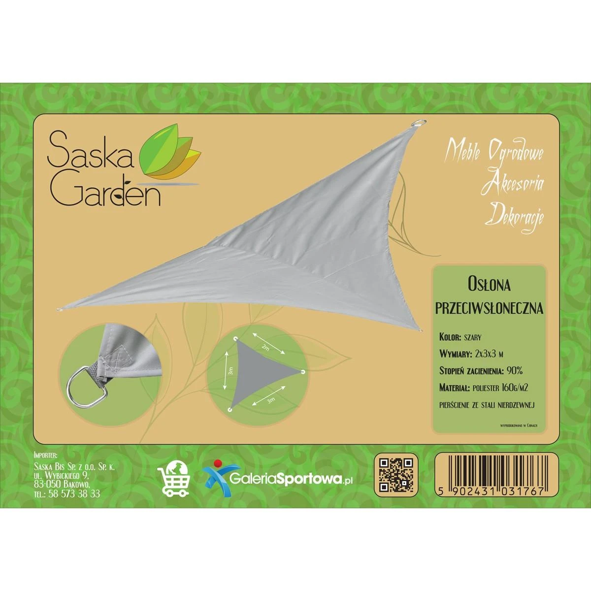 Saska Garden sodo pavėsinė trikampė 3x3x2 m pilka