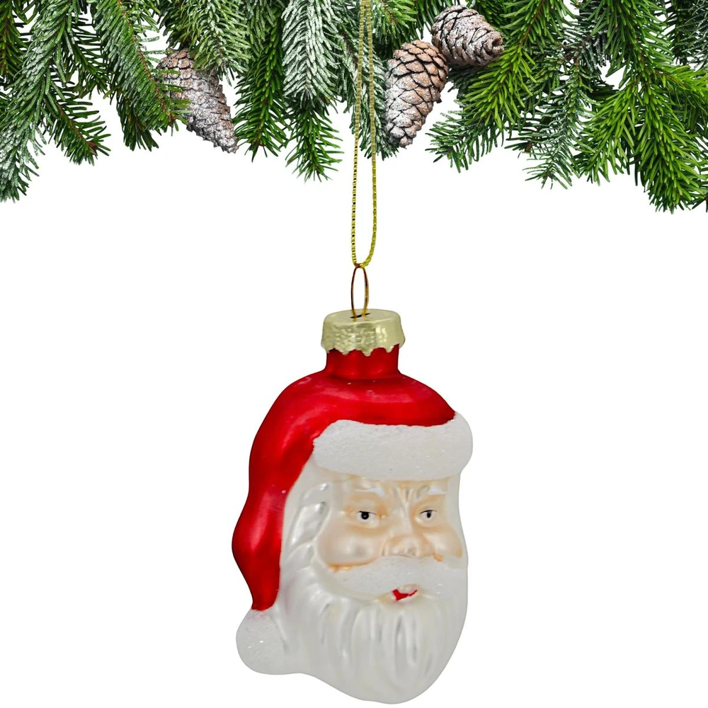 SASKA GIFT AND DECOR Stiklinis kalėdinis rutulys su formine Kalėdų Senelio figūrėle SASKA GIFT & DECOR
