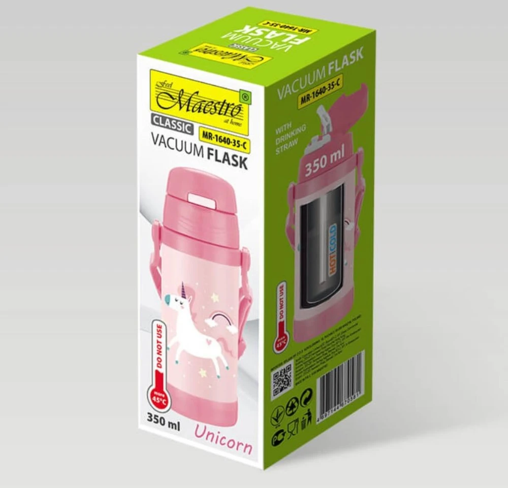 Maestro Termo puodelis vaikams su šiaudeliu 350 ml vienaragis (MR-1640-35-C)