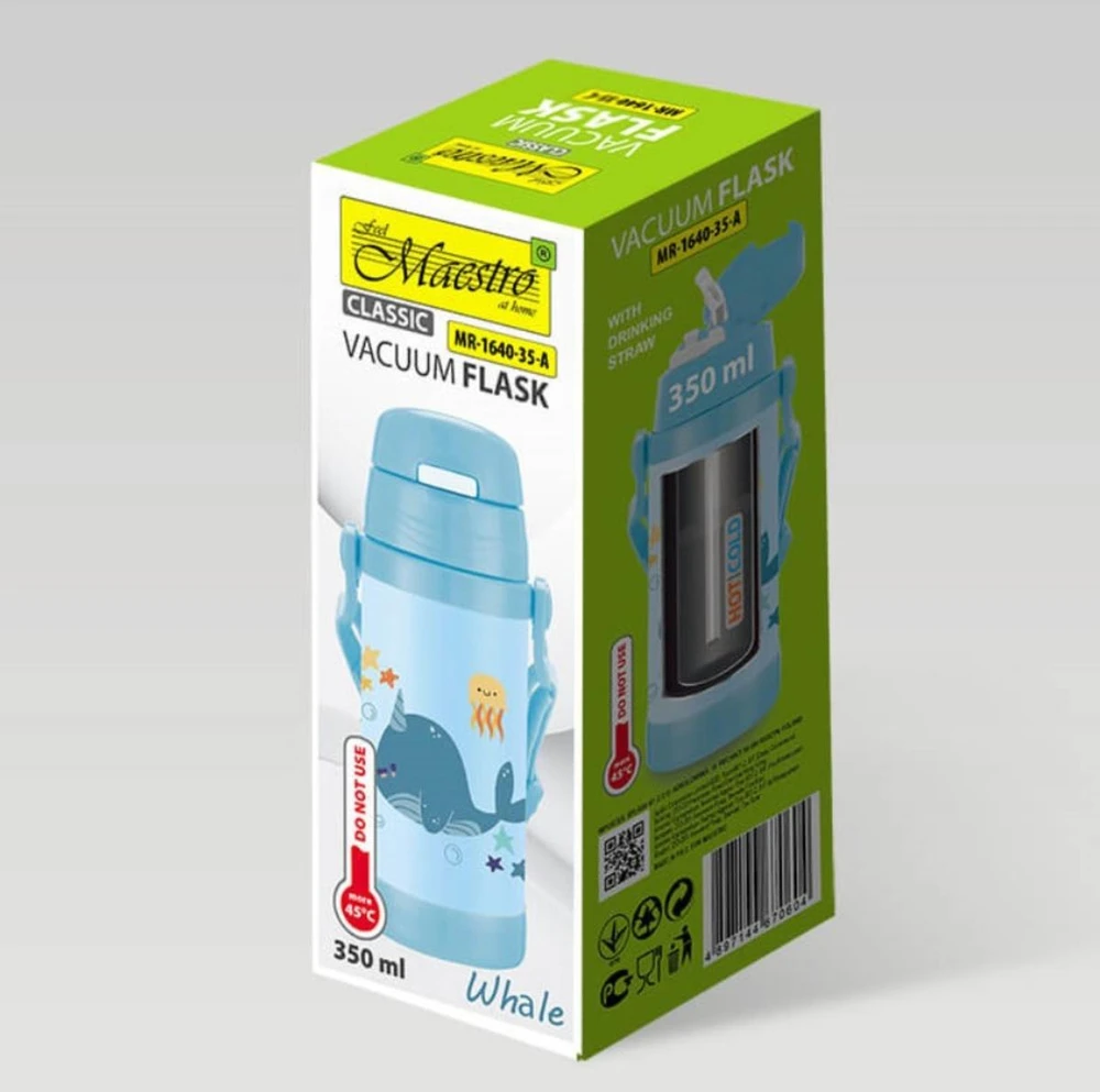 Maestro Termo puodelis vaikams su šiaudeliu 350 ml banginis (MR-1640-35-A)