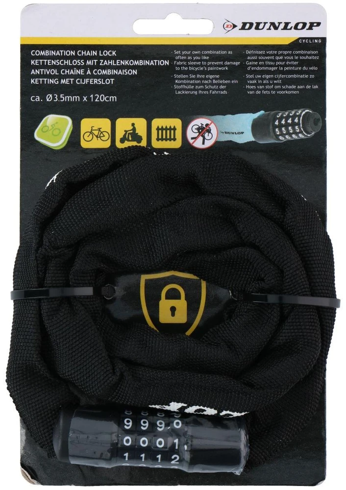 Dviračio užraktas DUNLOP grandinė su kodu 120 cm Juoda