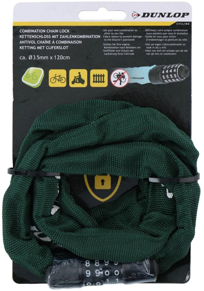 ZAPIĘCIE ROWEROWE DUNLOP ŁAŃCUCH NA SZYFR 120CM ZIELONE