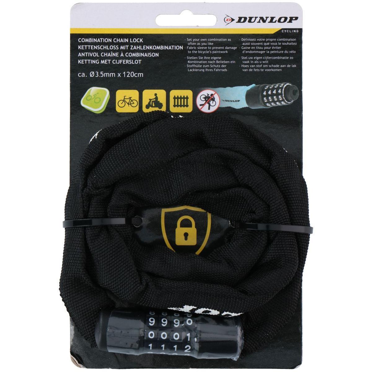 DUNLOP Dviračio užraktas, KOMBININĖ GRANDINĖ, ILGIO 120cm - JUODA