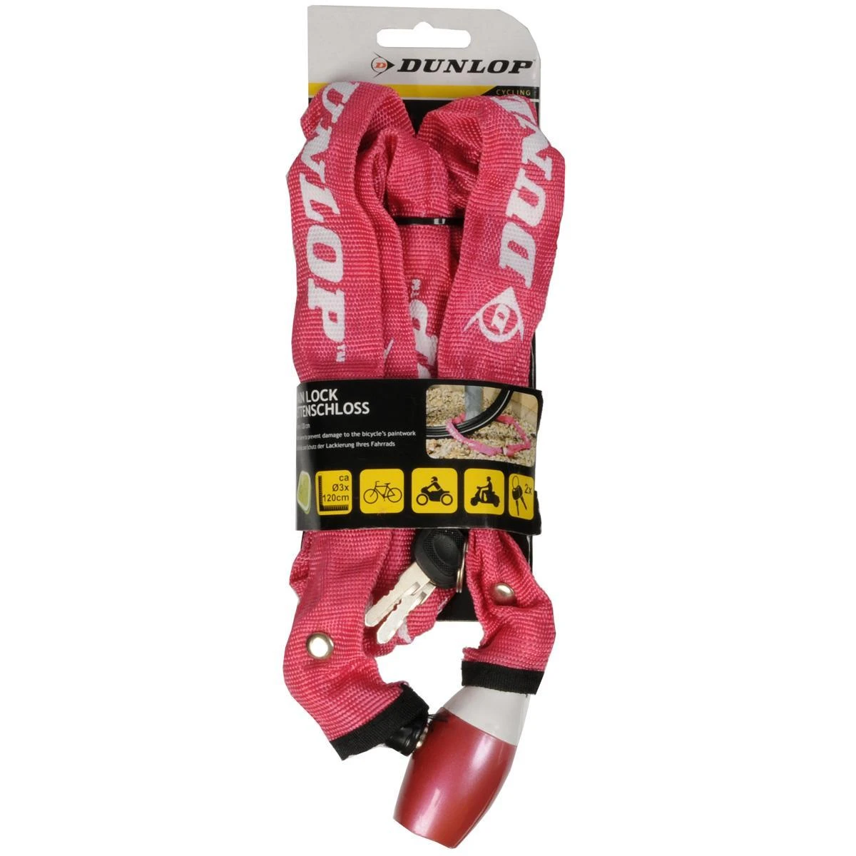 Dunlop Rožinis dviračio užraktas su grandine 120 cm