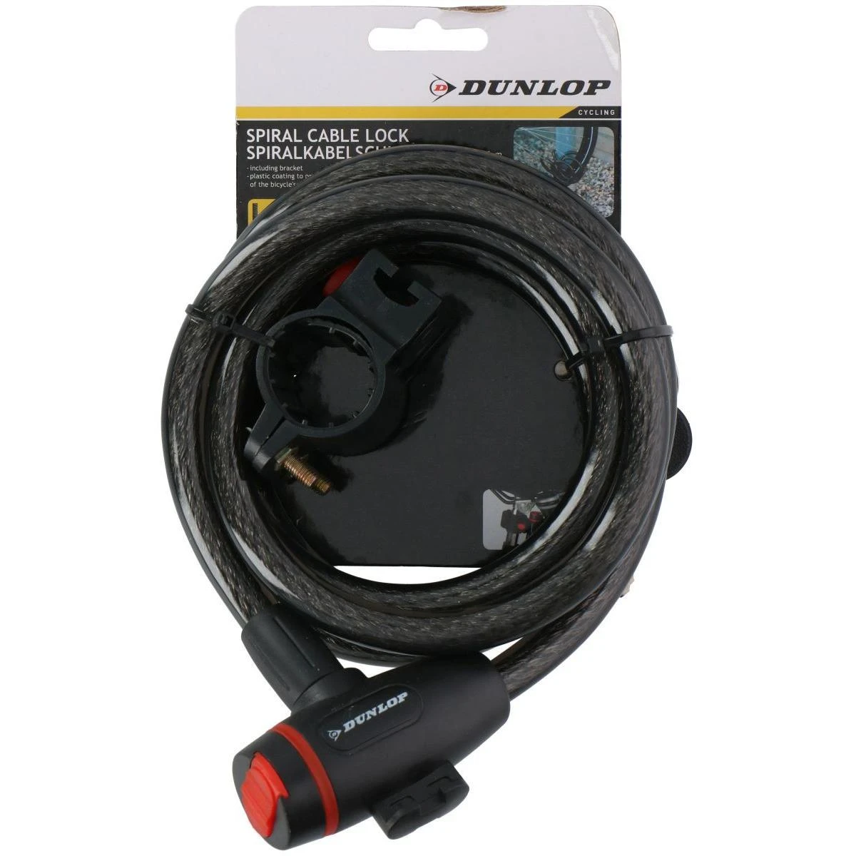 Dunlop - Spiralinė dviračio spyna su raktu 180 cm (Juodas)