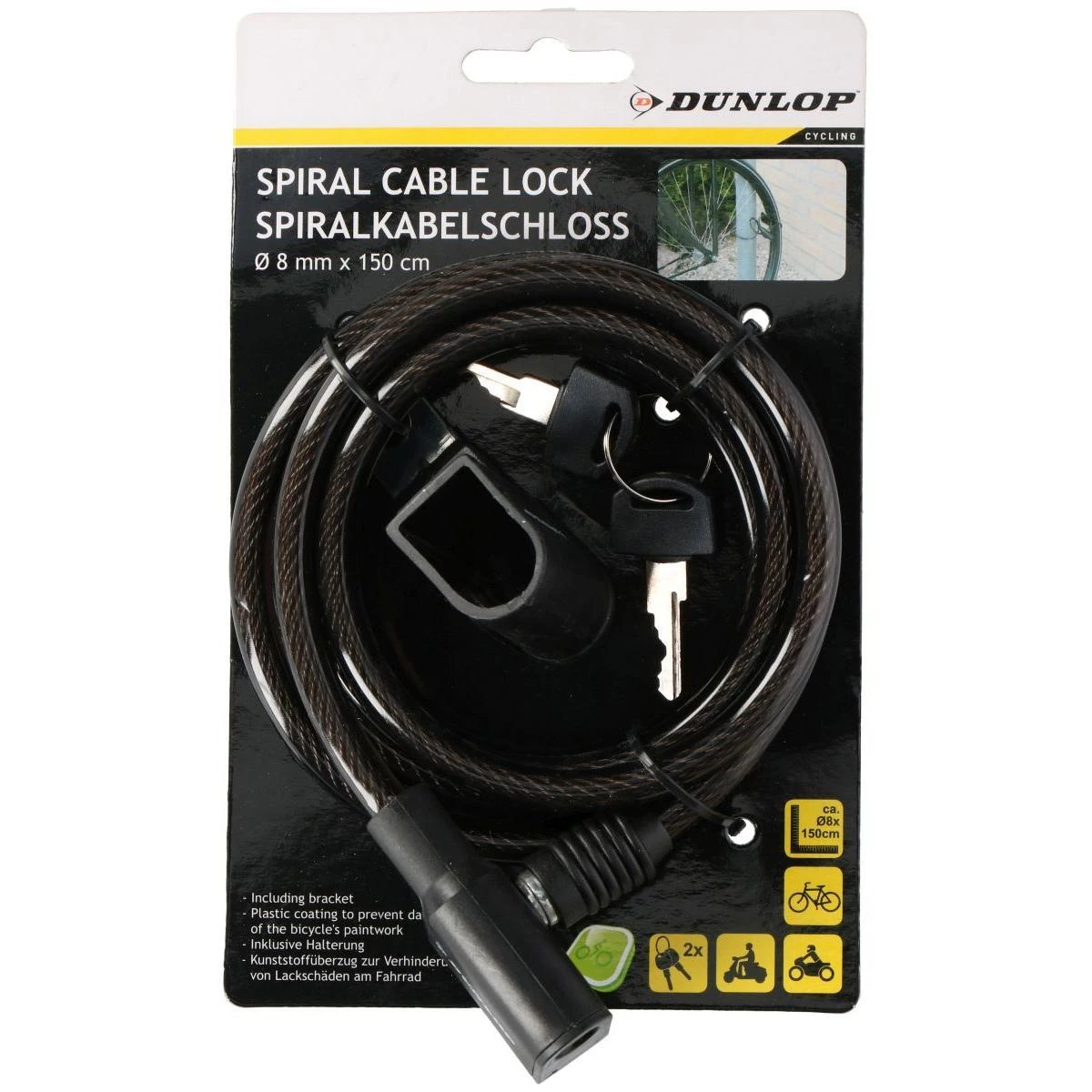 Dunlop Dviračio užraktas spiralas su raktu 0.8x150 cm