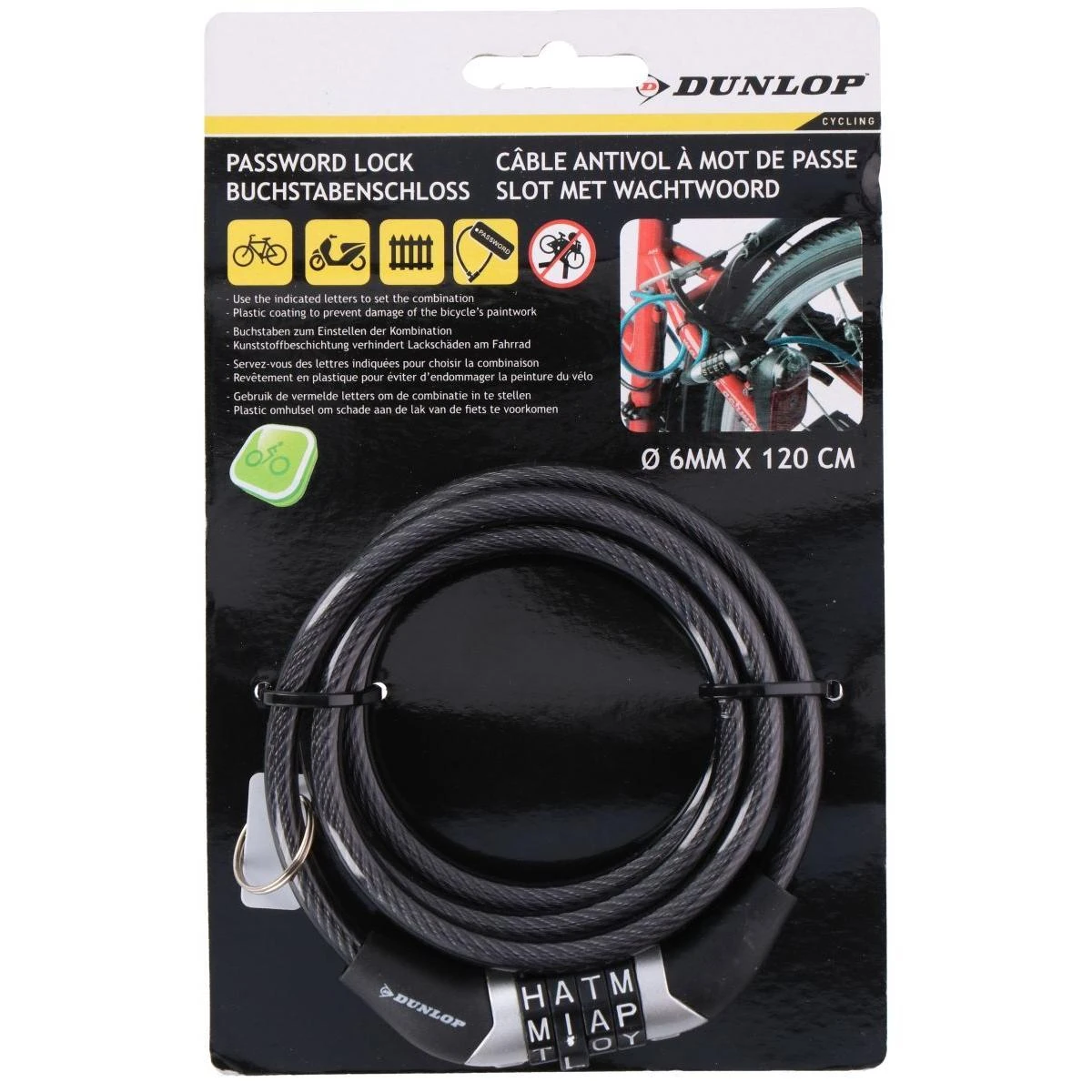 Dunlop Dviračio spiralinė spyna su kodu 120 cm