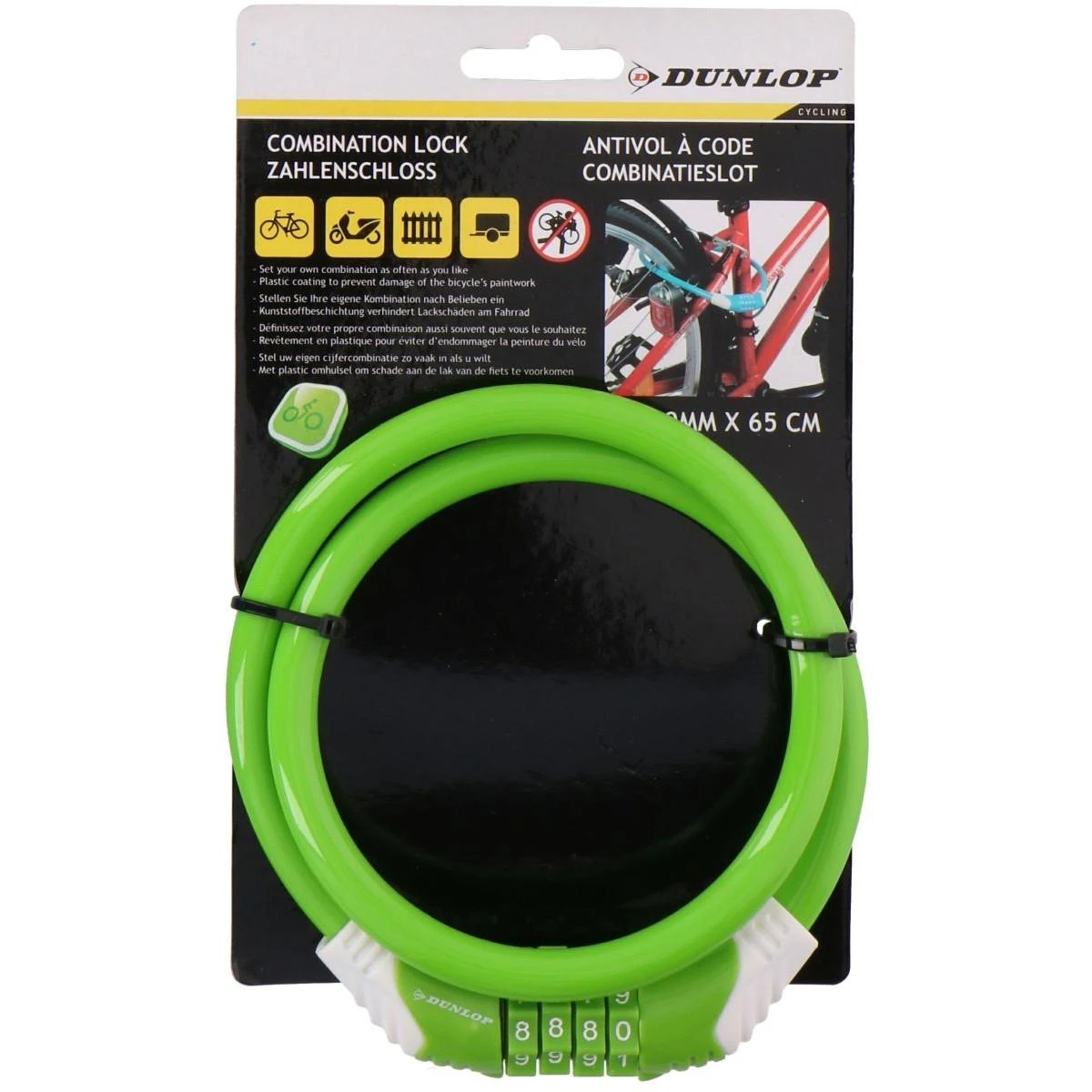 Dunlop Dviračio spiralinis užraktas su kodu 65cm