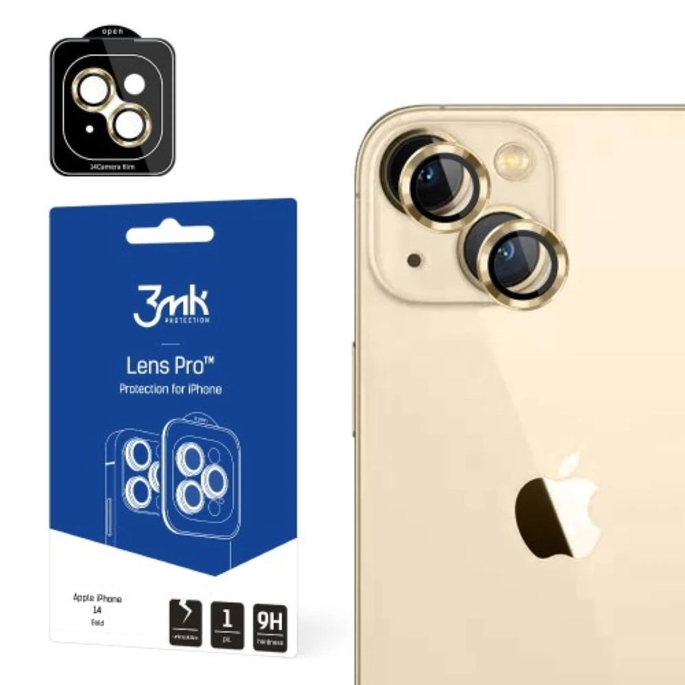 3MK objektyvo apsauga Pro Apple iPhone 14 Pro /14 Pro Max auksinis kameros objektyvo apsauga su tvirtinimo rėmeliu