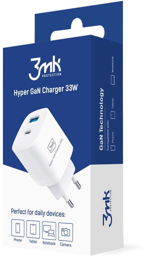Įkroviklis 3mk Hyper GaN Charger 33W 1xUSB-C + 1xUSB-A baltas