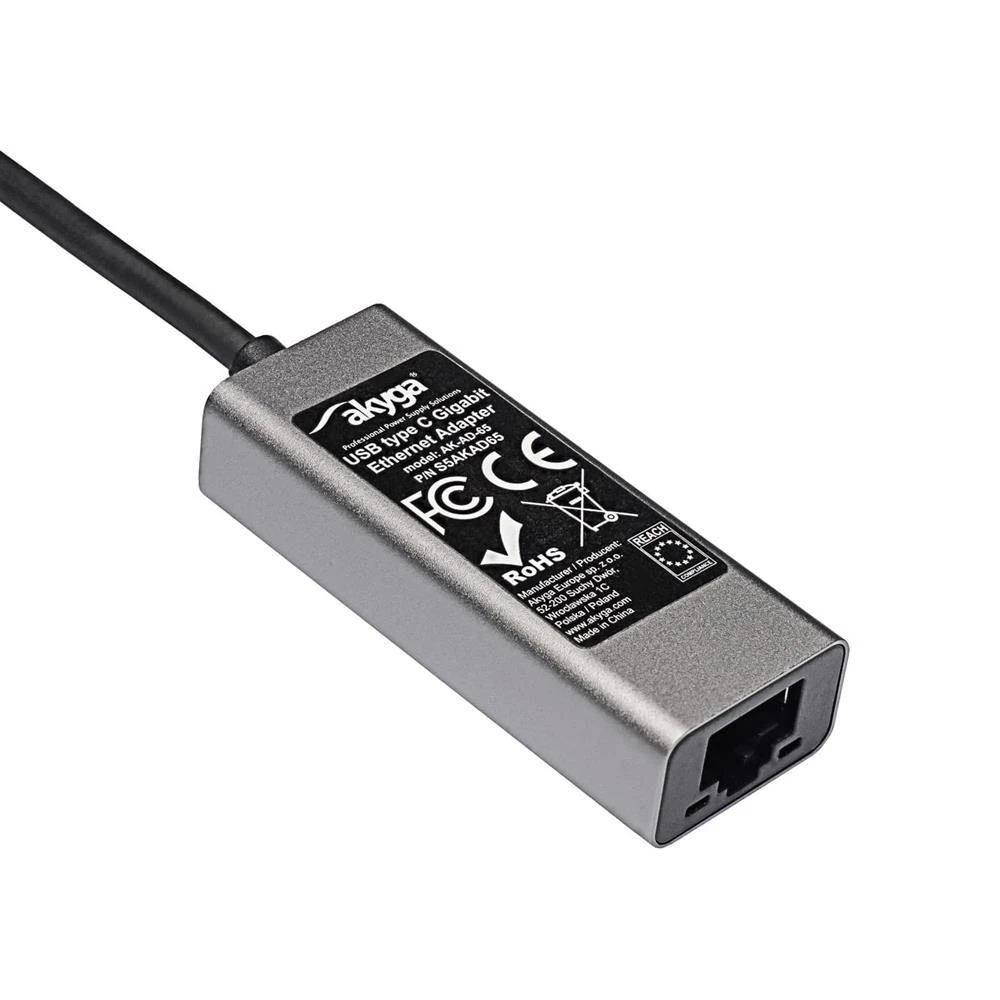 Adapteris su kablem Akyga AK-AD-65 karta jungiama į tinklą USB type C (m) / RJ45 (f) 10/100/1000 ver. 3.0 15cm