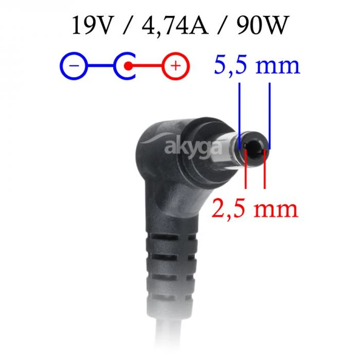Nešiojamojo kompiuterio pakrovėjas Akyga AK-ND-10 (19V / 4.74A 90W 5.5 x 2.5mm) ASUS / TOSHIBA / LENOVO 1.2m