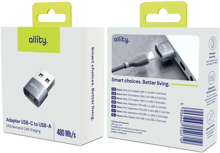Allity Sp. su o.o. „Allity“ adapteris ABA-101 OTG USB-C į USB, pilkas