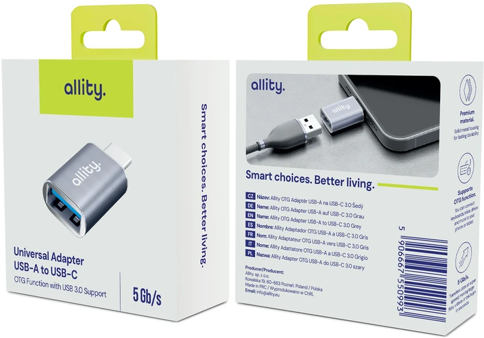Allity Sp. su o.o. „Allity“ adapteris ABA-102 USB 3.0 į USB-C, pilkas