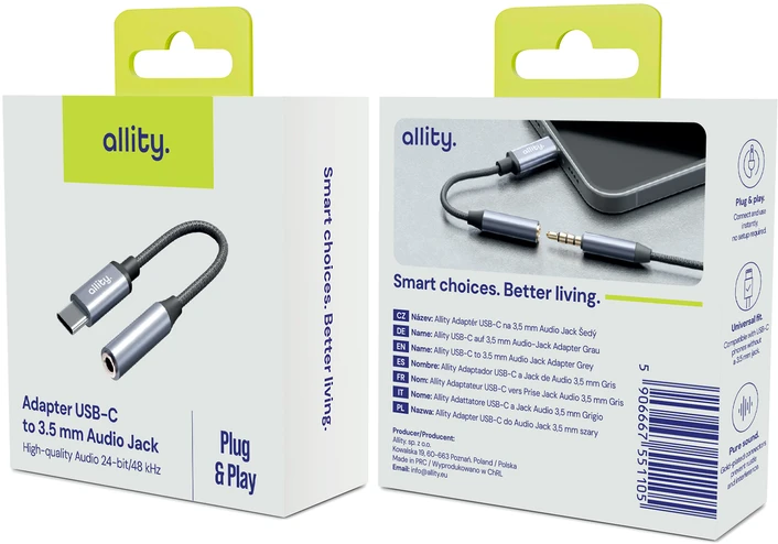 Allity Sp. su o.o. „Allity“ adapteris ABA-200 USB-C į 3,5 mm lizdą, pilkas