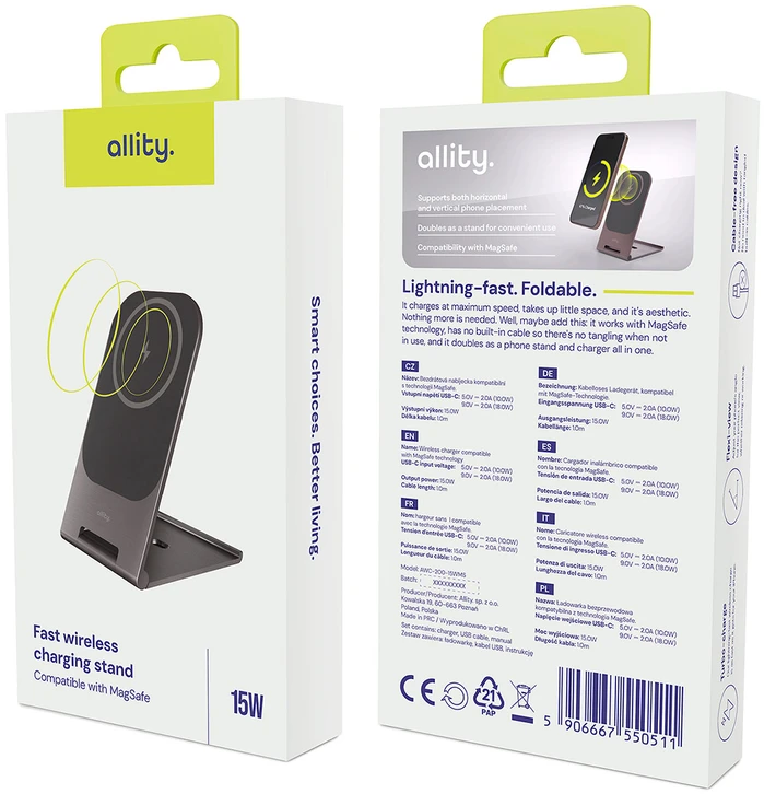 "Allity AWC-200-15WMS" belaidis įkroviklis 15W grafitinis
