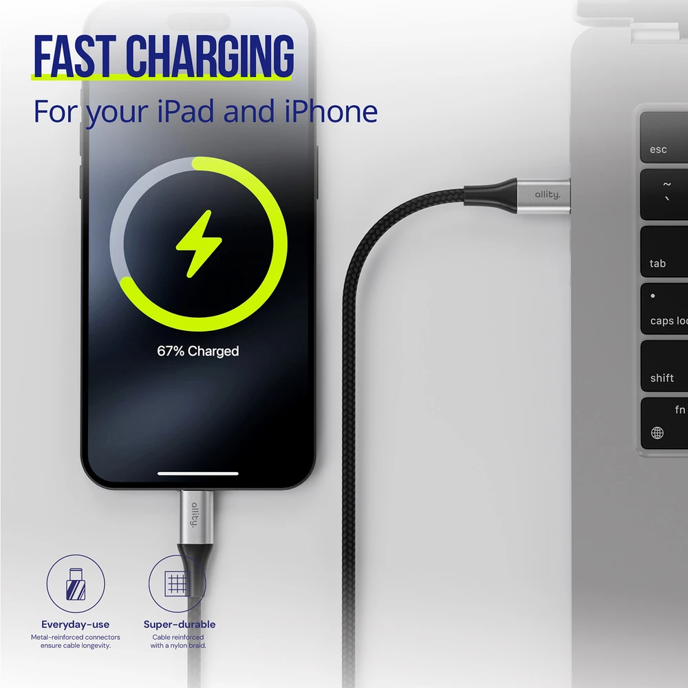 "Allity" kabelis AUC-01 USB-C - Lightning 2.0 m 27W juodas