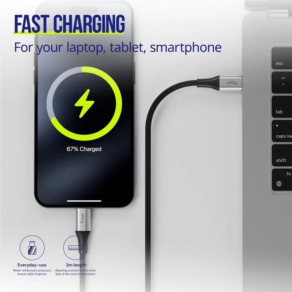 "Allity" kabelis AUC-01 USB-C - USB-C 2.0 m 100W juodas