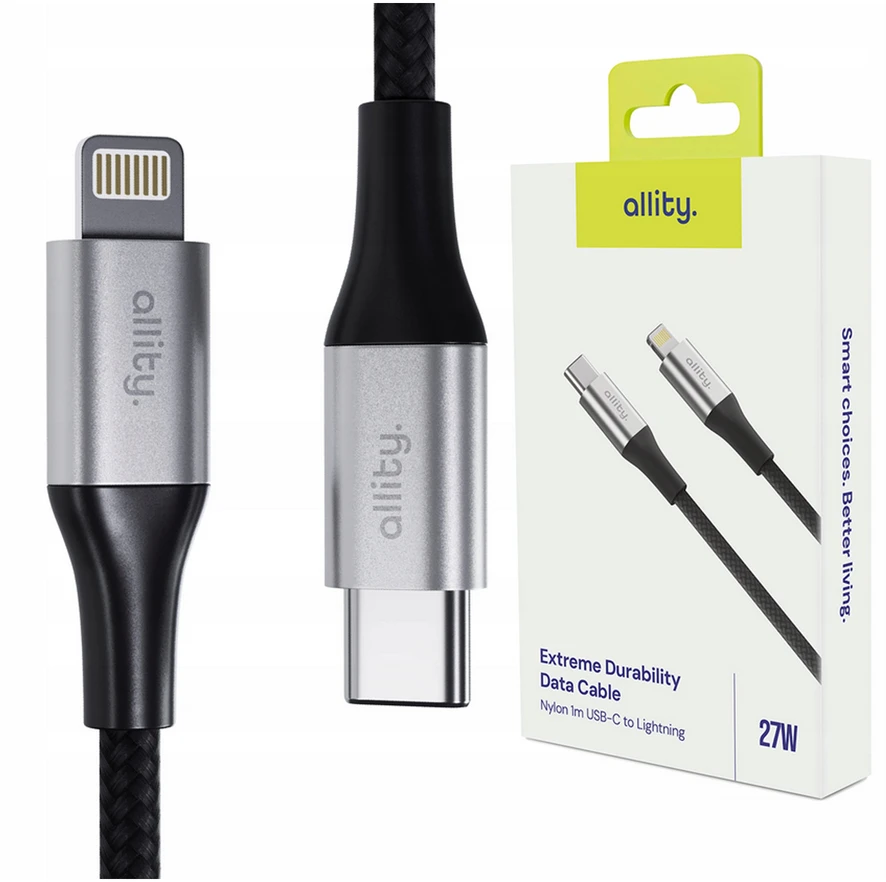 "Allity" kabelis AUC-01 USB-C - "Lightning" 1,0 m 27W juodas