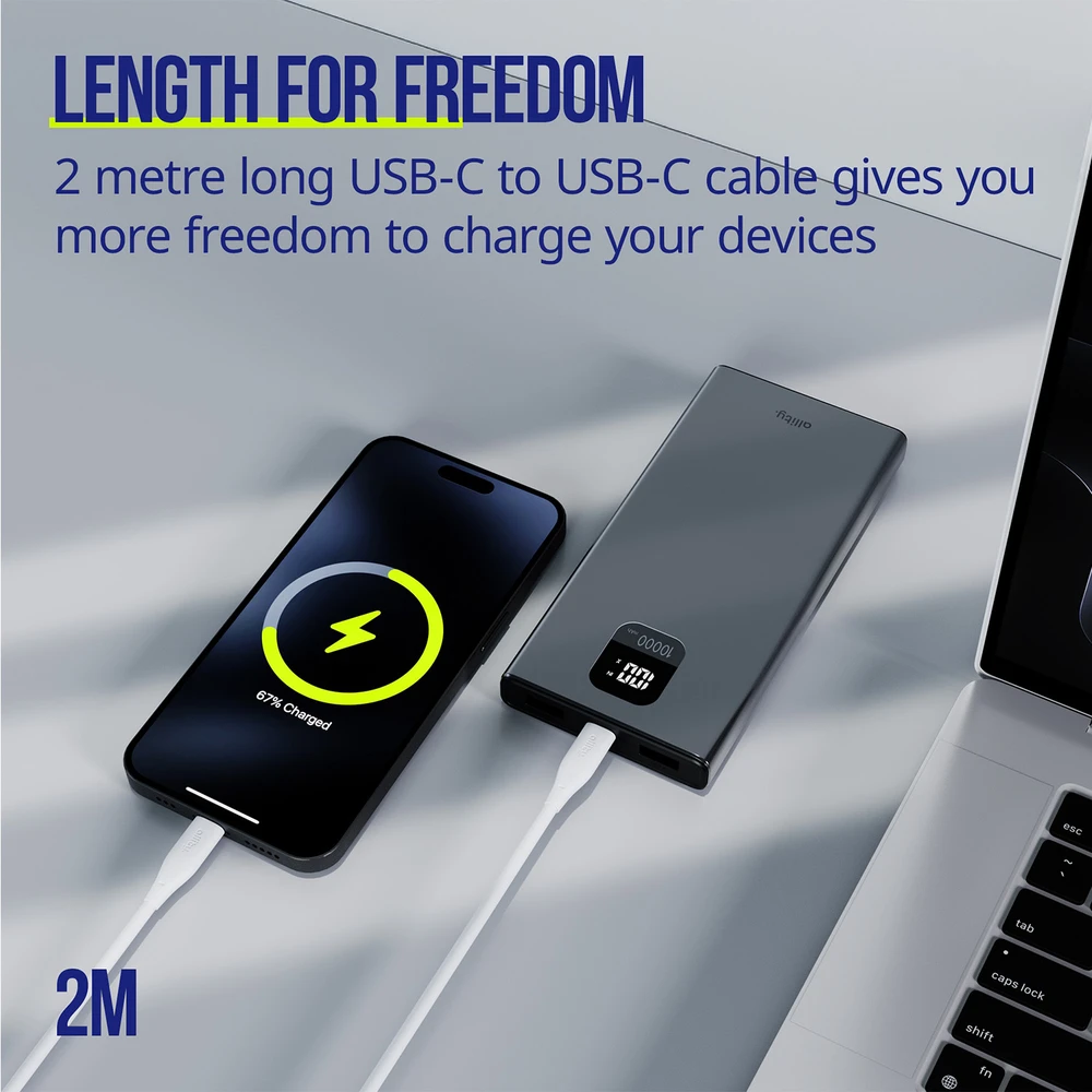 „Allity“ kabelis AUC-02 USB-C - USB-C 2.0 m 100W baltas