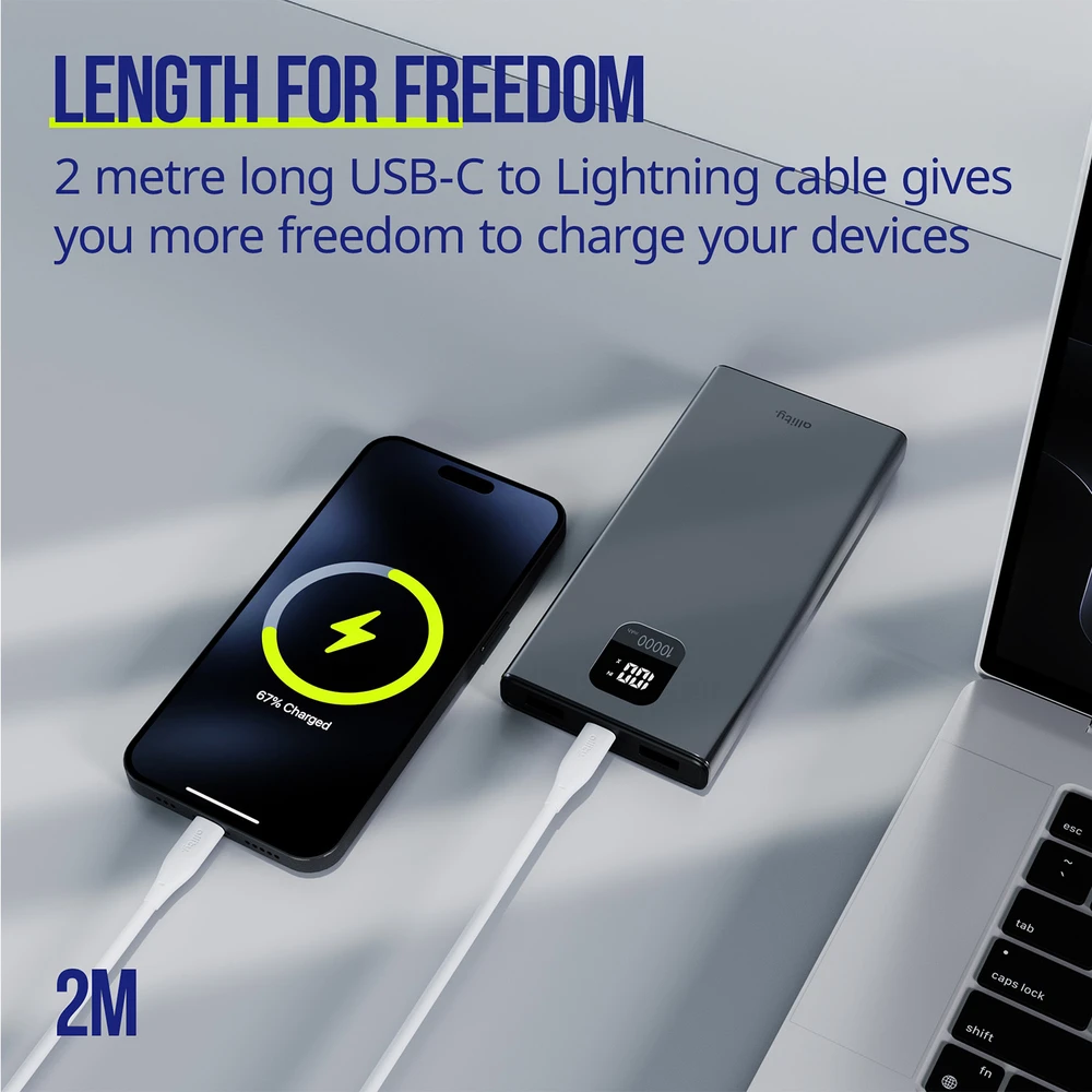 „Allity“ kabelis AUC-02 USB-C - Lightning 2.0 m 27W baltas