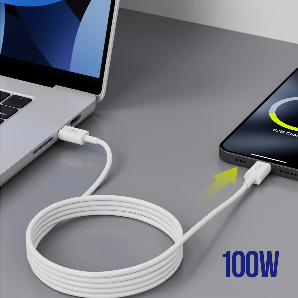 „Allity“ kabelis AUC-03 USB-C - USB-C 1,0 m 100W baltas