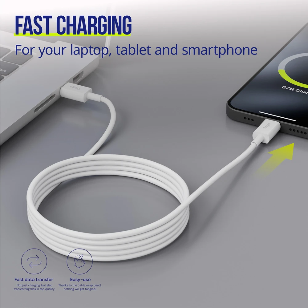 „Allity“ kabelis AUC-03 USB-C - USB-C 1,0 m 100W baltas
