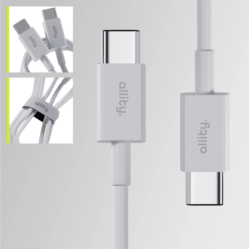 „Allity“ kabelis AUC-03 USB-C - USB-C 1,0 m 100W baltas