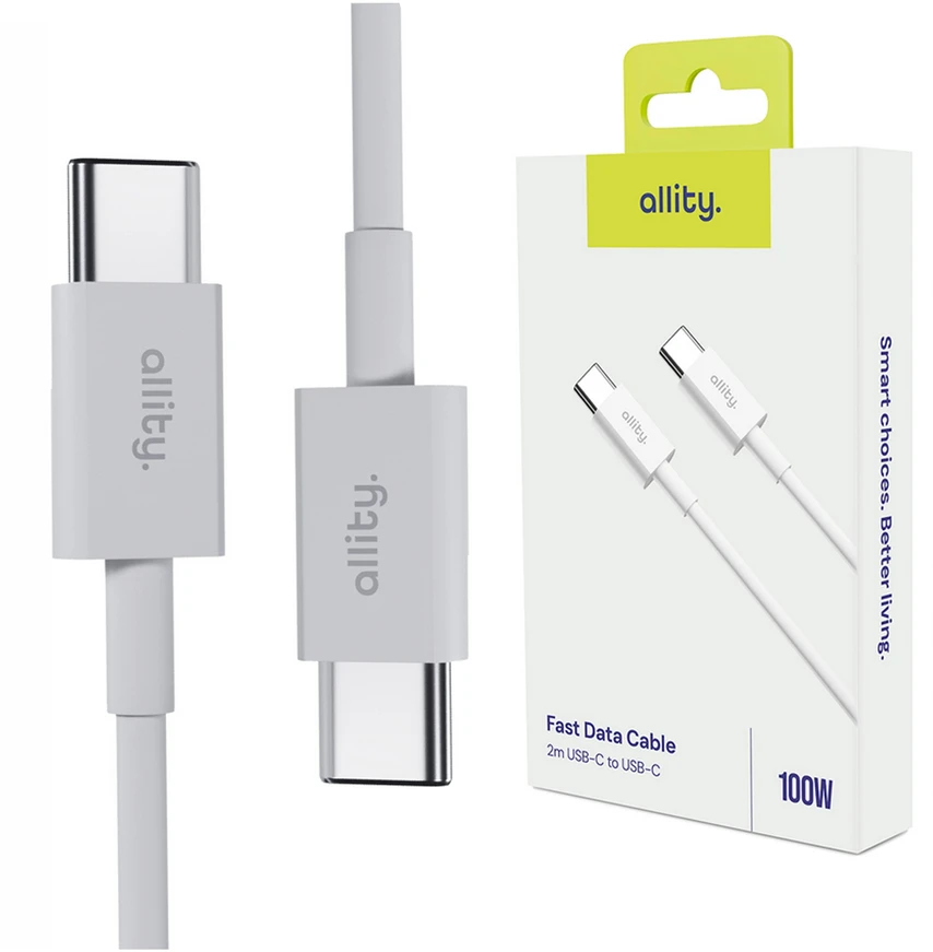 „Allity“ kabelis AUC-03 USB-C - USB-C 2.0 m 100W baltas