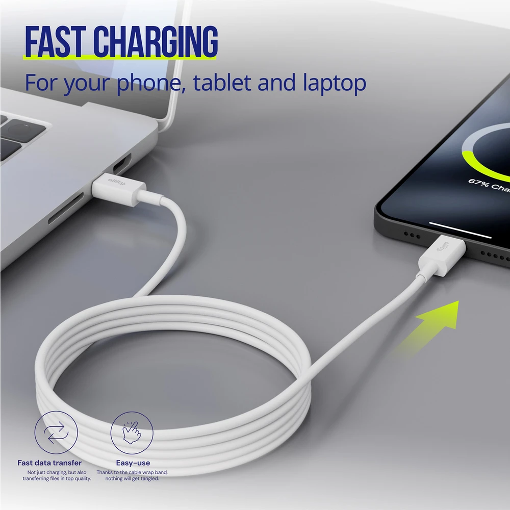 „Allity“ kabelis AUC-03 USB-C - USB-C 2.0 m 100W baltas