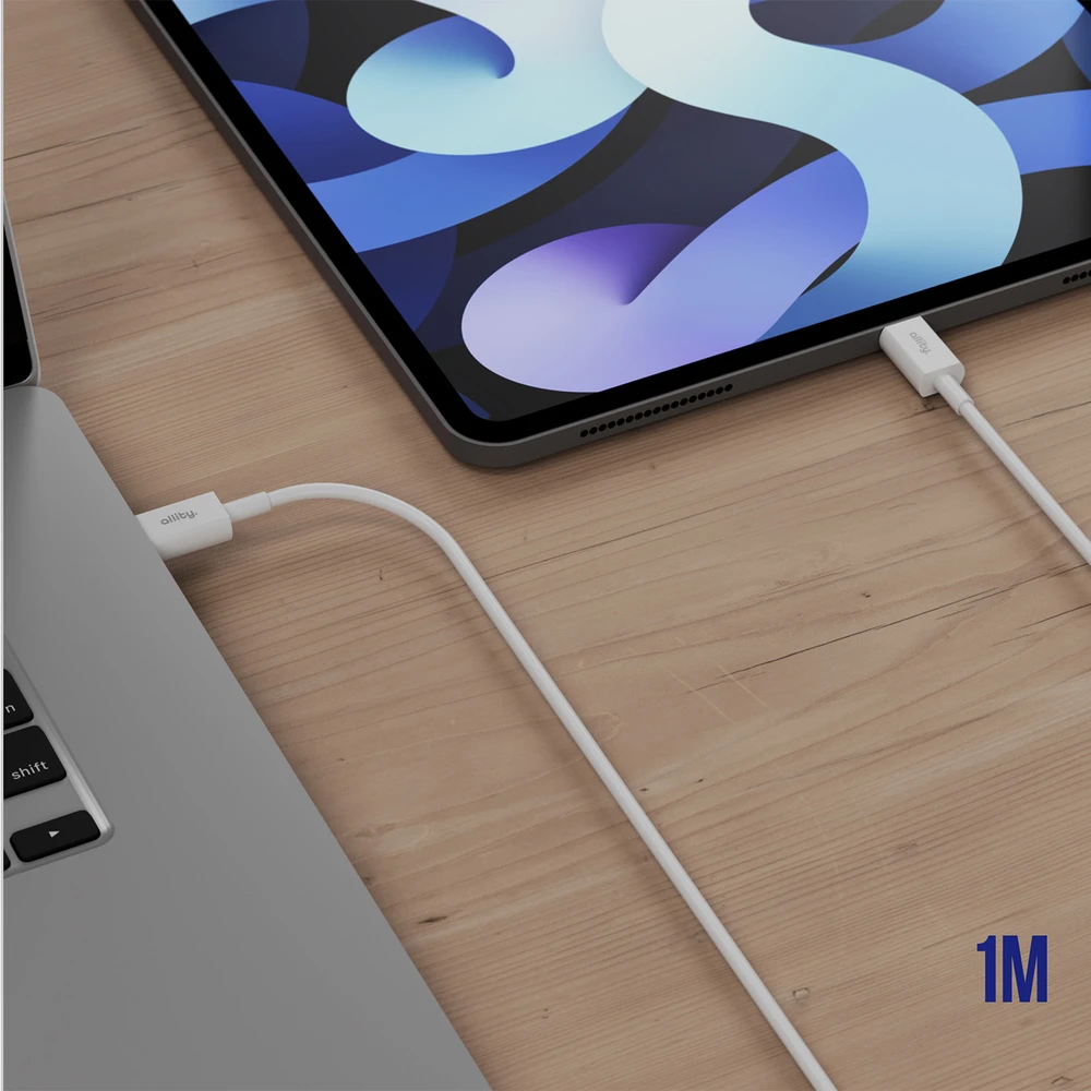 „Allity“ kabelis AUC-03 USB-C - USB-C 1,0 m 100W baltas