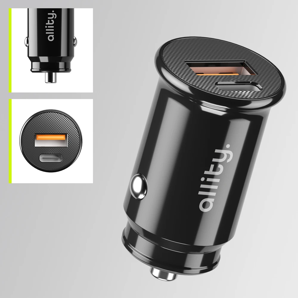 Allity Sp. su o.o. „Allity“ automobilinis įkroviklis ACC-100-30WAC, 1x USB-C, 1x USB-A, 30W, juodas