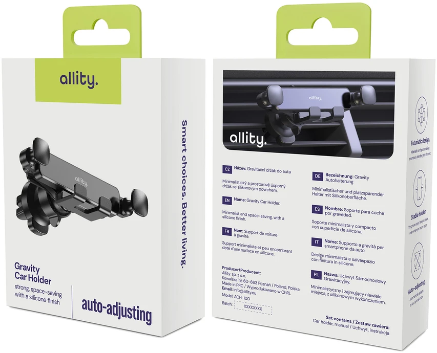 Allity Sp. su o.o. „Allity“ automobilio laikiklis prie oro išleidimo angos ACH-100, juodas