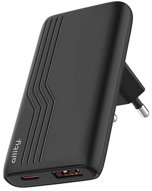 Allity Sp. su o.o. „Allity GaN PD QC“ įkroviklis ATC-02-65WAC 1x USB-C 1x USB-A 65W juodas