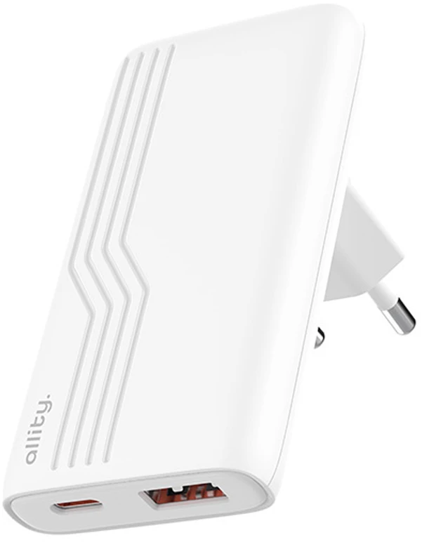 Allity Sp. su o.o. „Allity GaN PD QC“ įkroviklis ATC-02-65WAC 1x USB-C 1x USB-A 65W baltas
