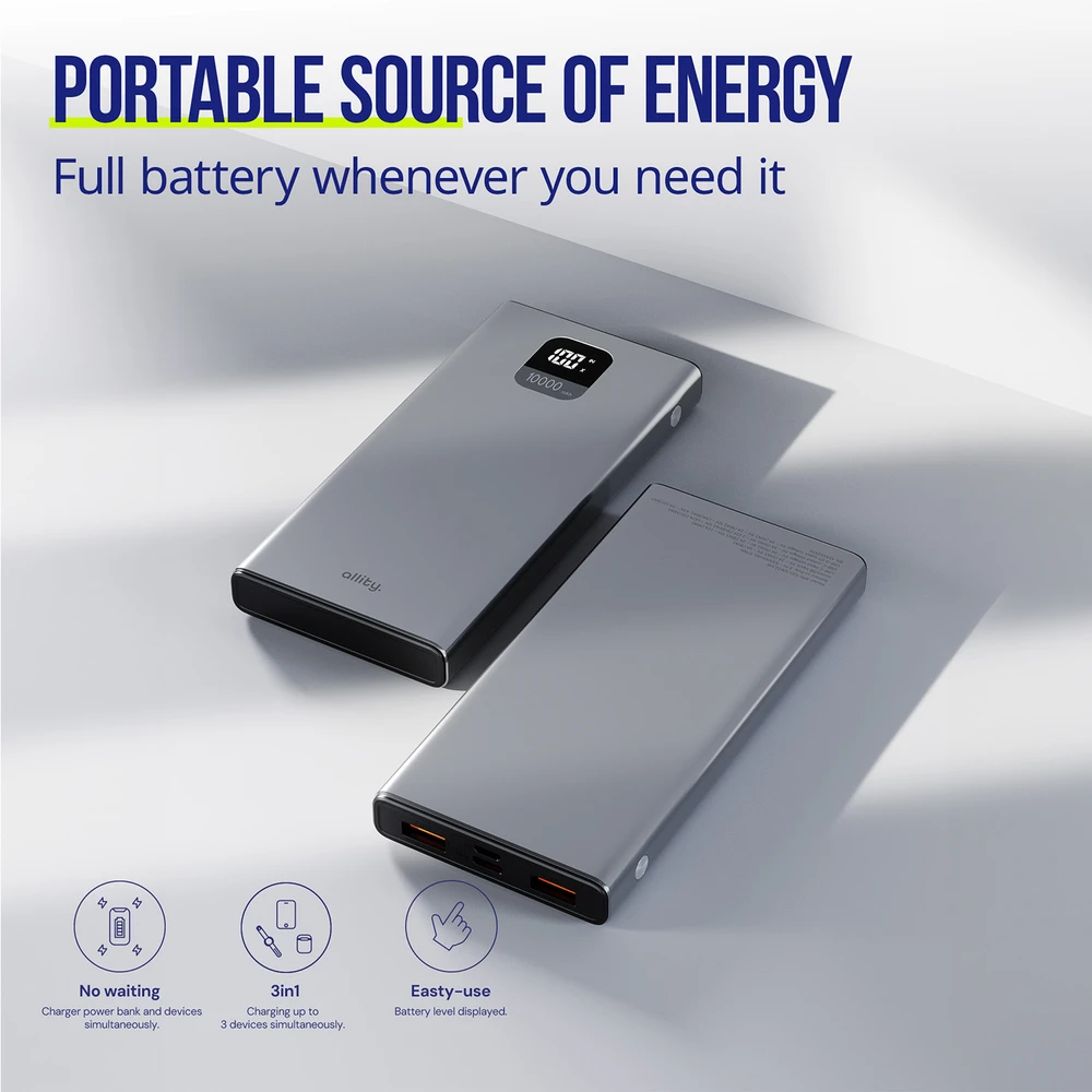 Allity Sp. su o.o. „Allity“ išorinė baterija APB-100 PD QC 22,5 W 10000 mAh, pilka