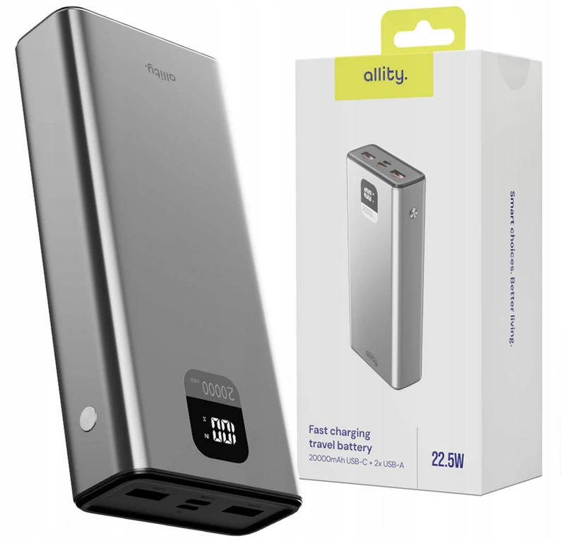 „Allity Sp. su o.o.“ „Allity“ išorinė baterija APB-100 PD QC 22,5 W 20000 mAh pilka