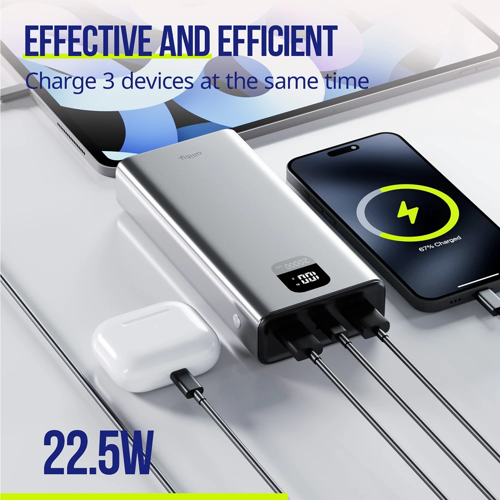 „Allity Sp. su o.o.“ „Allity“ išorinė baterija APB-100 PD QC 22,5 W 20000 mAh pilka