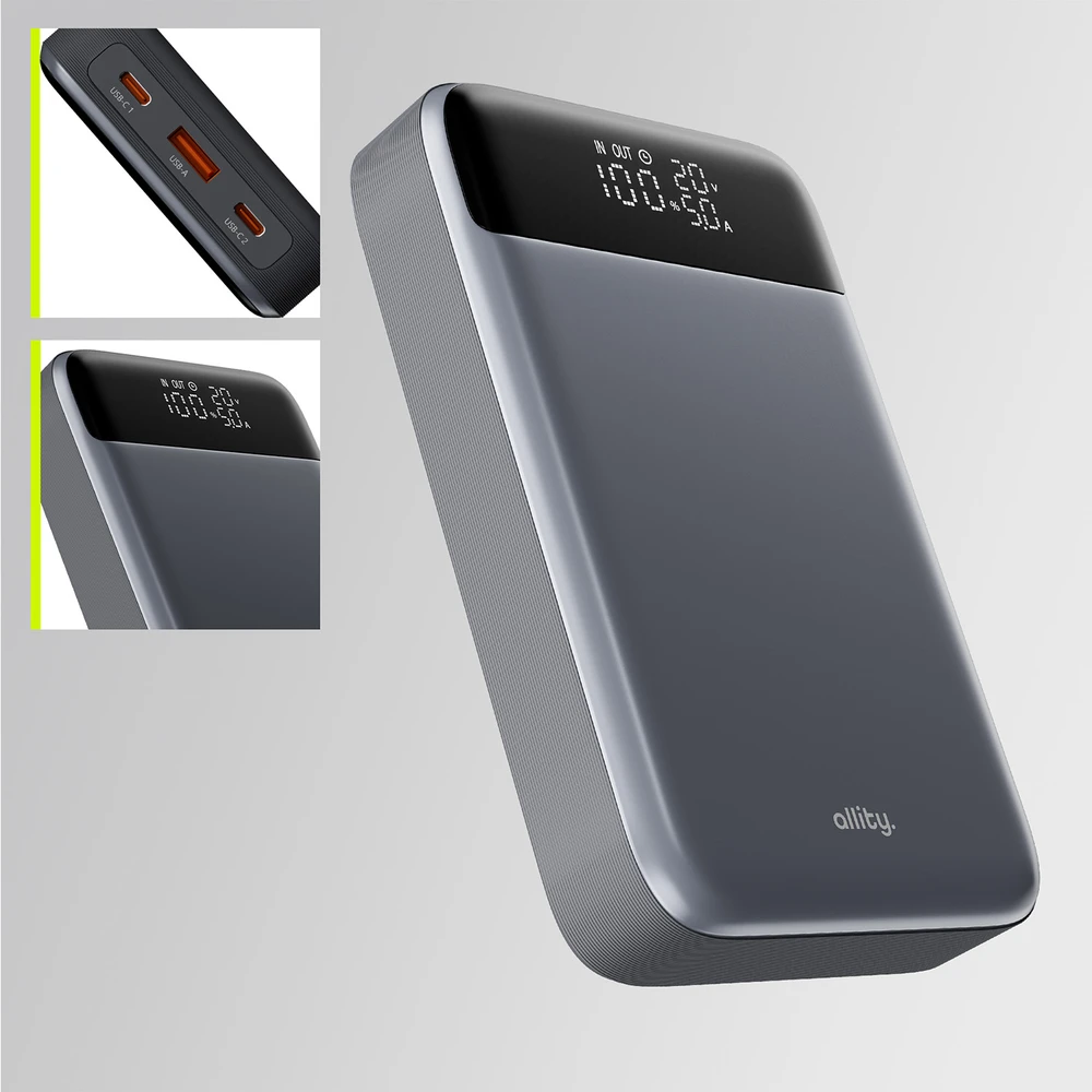 „Allity Sp. su o.o.“ „Allity“ nešiojamojo kompiuterio išorinė baterija APB-200 PD, QC, 130 W, 19200 mAh, pilka