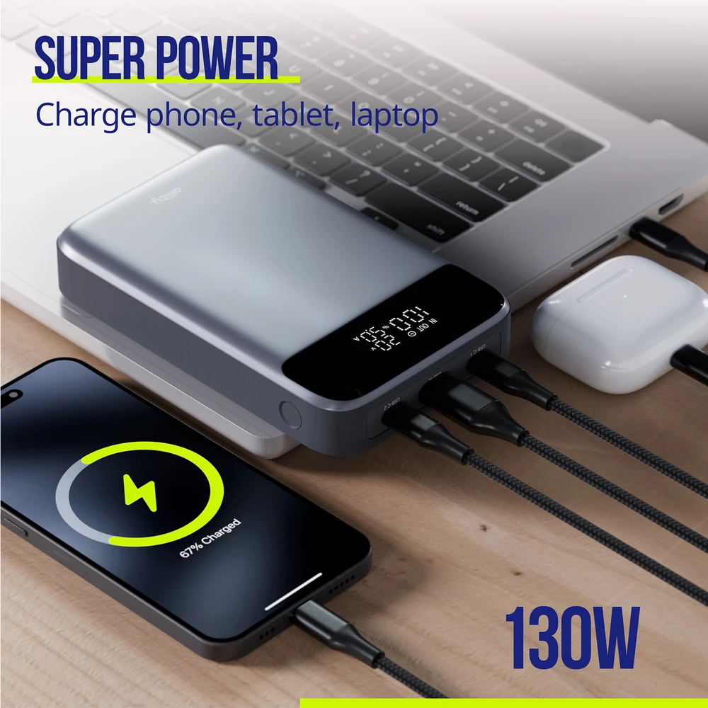 „Allity Sp. su o.o.“ „Allity“ nešiojamojo kompiuterio išorinė baterija APB-200 PD, QC, 130 W, 19200 mAh, pilka