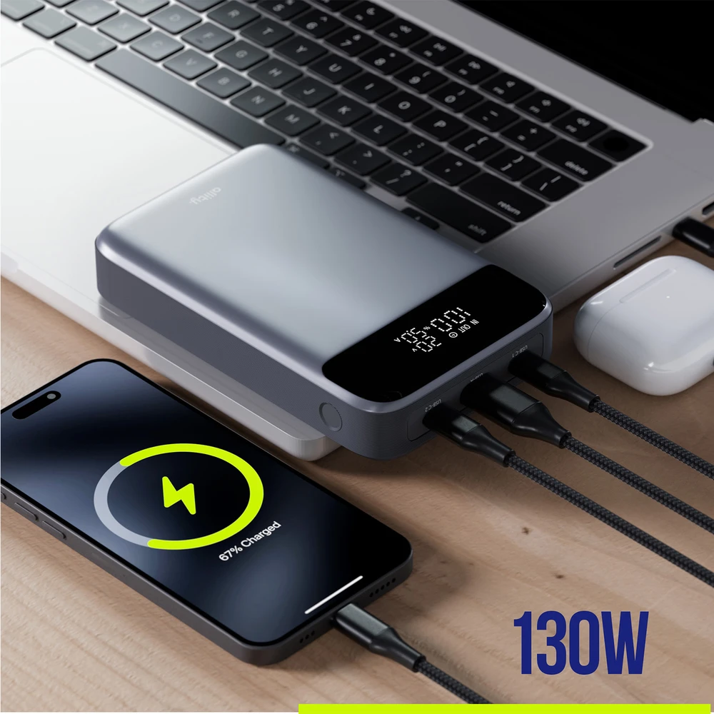 „Allity Sp. su o.o.“ „Allity“ nešiojamojo kompiuterio išorinė baterija APB-200 PD, QC, 130 W, 19200 mAh, pilka