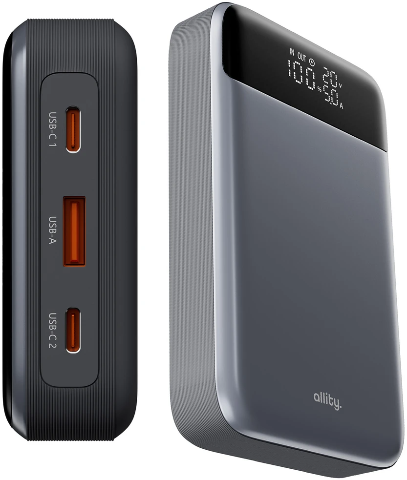 „Allity Sp. su o.o.“ „Allity“ nešiojamojo kompiuterio išorinė baterija APB-200 PD, QC, 130 W, 19200 mAh, pilka