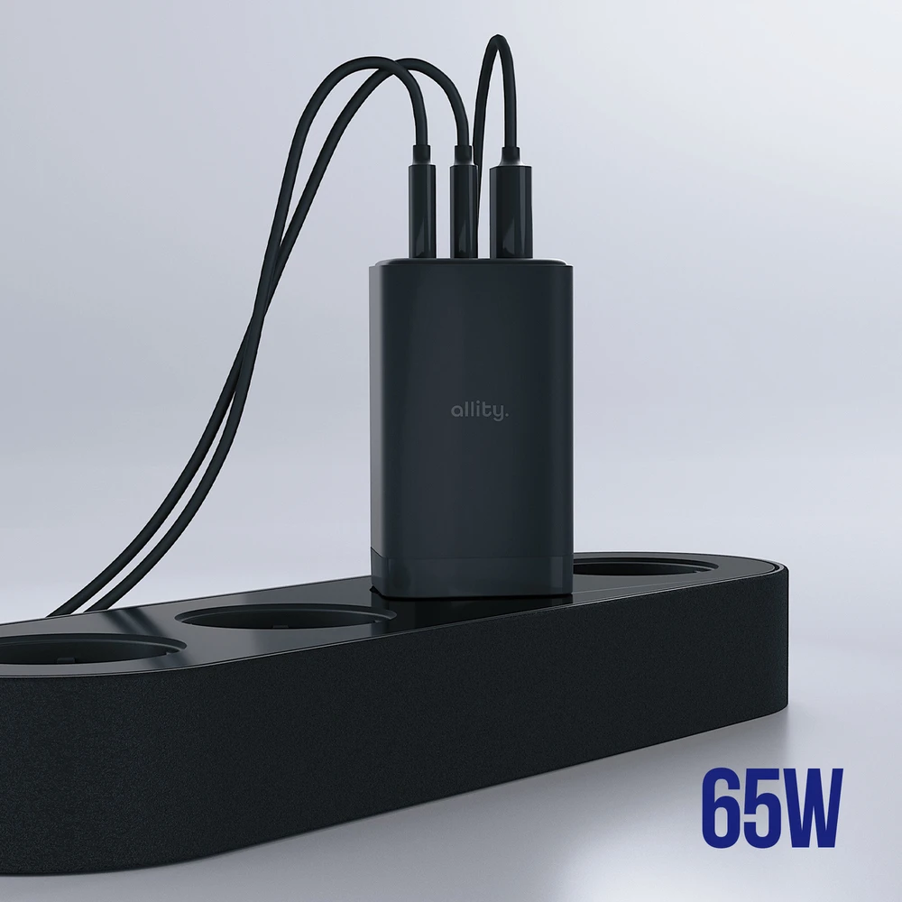 Allity Sp. su o.o. Allity sieninis įkroviklis GaN PD QC ATC-01-65WACC 2x USB-C 1x USB-A 65W juodas