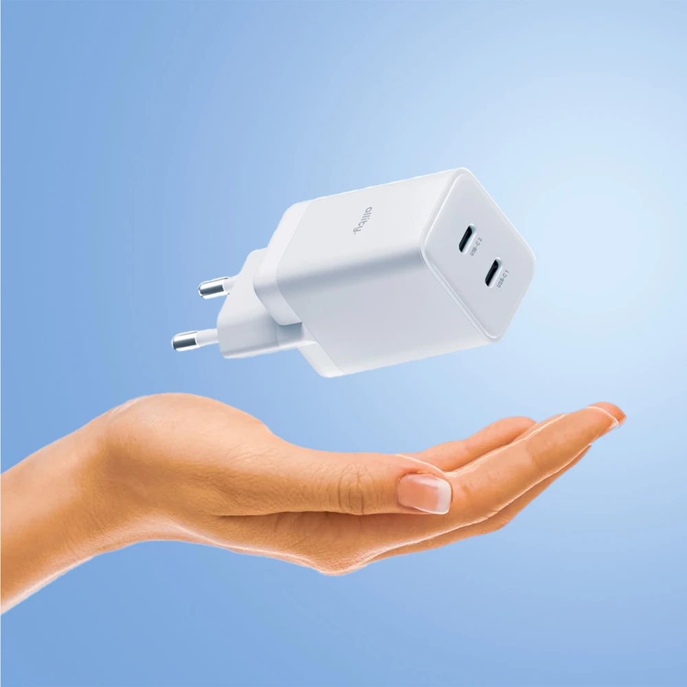 "Allity" sieninis įkroviklis GaN PD QC ATC-01-45WCC 2x USB-C 45W baltas
