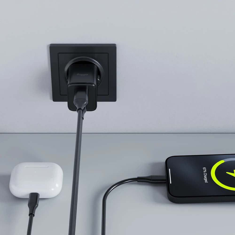 Allity Sp. su o.o. Allity sieninis įkroviklis GaN PD QC ATC-01-20WAC 1x USB-C 1x USB-A 20W juodas