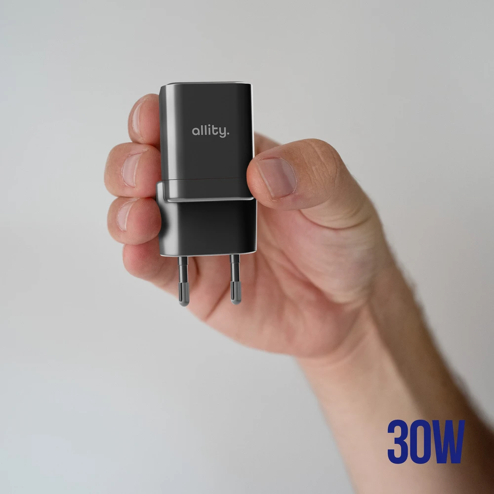 Allity Sp. su o.o. Allity sieninis įkroviklis GaN PD QC ATC-01-30WAC 1x USB-C 1x USB-A 30W juodas