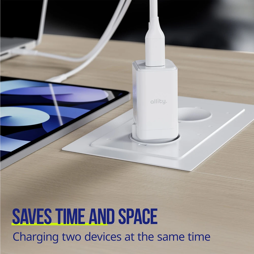 "Allity" sieninis įkroviklis GaN PD QC ATC-01-45WAC 1x USB-C 1x USB-A 45W baltas