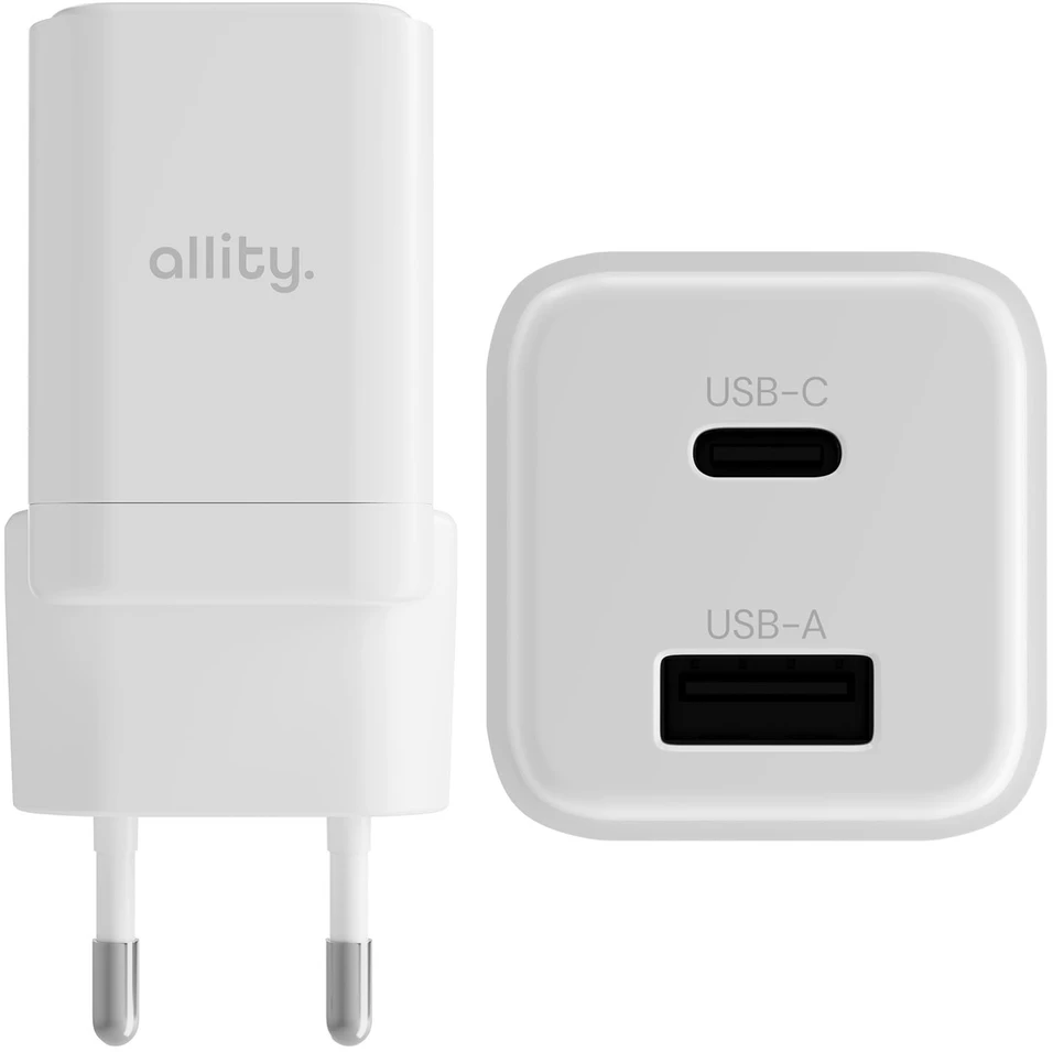 "Allity" sieninis įkroviklis GaN PD QC ATC-01-30WAC 1x USB-C 1x USB-A 30W baltas