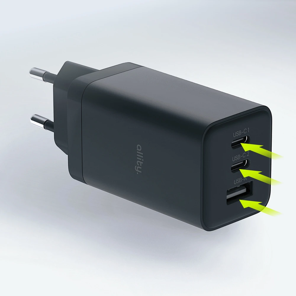 Allity Sp. su o.o. Allity sieninis įkroviklis GaN PD QC ATC-01-65WACC 2x USB-C 1x USB-A 65W juodas